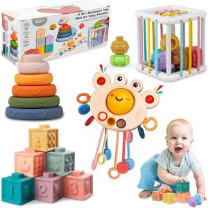 Jouets Montessori 4-en-1 pour Enfants <span class=keywords><strong>de</strong></span> 6 à 18 Mois Matériau Sûr Pouvant Être Mis à la <span class=keywords><strong>Bouche</strong></span> - Product Image 1