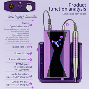 OEM 60w fırçasız taşınabilir 40000RPM mobil şarj edilebilir Metal elektrikli manikür profesyonel tırnak matkabı - Product Image 5