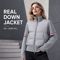 Blouson matelassé TB pour femme en médiathèque de matériaux variés, 90 % duvet de canard blanc, manches en tricot matelassées, col montant, coupe courte, vêtement à marque privée