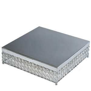 แท่นวางเค้กออกแบบทำด้วยมือสีเงินทรงสี่เหลี่ยมพร้อมลูกปัดคริสตัลขาตั้งโลหะสไตล์คลาสสิกสำหรับงานแต่งงาน - Product Image 2