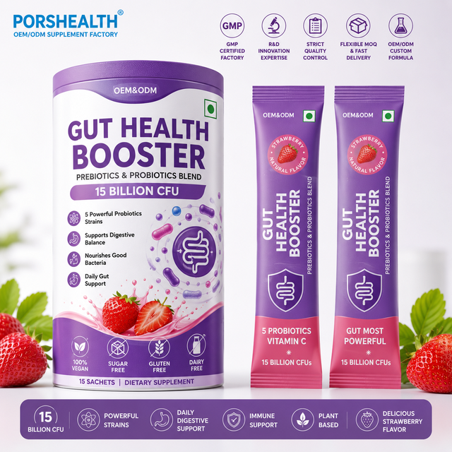 Private Label Gut Health Probiotic Powder with Vitamin C 15Billion CFU Multi-Strain OEMODM Daily Wellness Supplement GMP Factory