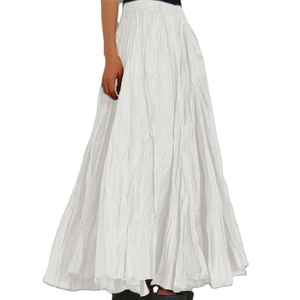 Wholesale Custom OEM Vintage Knitted Breathable Polyester Elegant Vertical <b>Pleat</b> Women's Loose Casual Ankle-Length <b>Maxi</b> <b>Skirt</b> - Product Image 1