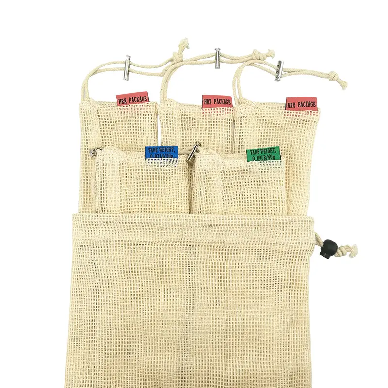 Organic Cotton Reusable Produce Fruit Veggie Bags Mesh and Solid Weave