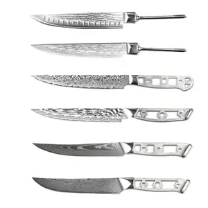 الصانع الجملة مجموعة أدوات المائدة سكاكين شرائح اللحم دمشق سكين لحوم السائبة الفراغات شفرة