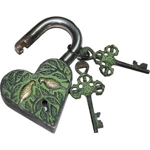 Parijat Handicraft Heart Padlock With 2 <b>Keys</b> Brass Love Birds Engraved Antique Style Door <b>Lock</b> Single Lever Mechanism - Product Image 4