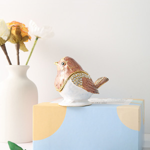 Boîte à bijoux créative en émail métallique, motif animaux (Panda, Hibou, Chat), pour ranger bagues, colliers et boucles d'oreilles, avec décoration animale en nœud - Product Image 3