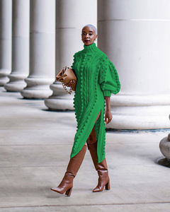 TS1229 abiti di lana invernali di alta qualità da donna Casual a collo alto manica a lanterna Modulare a <span class=keywords><strong>maglia</strong></span> lunghi abiti da donna - Product Image 5