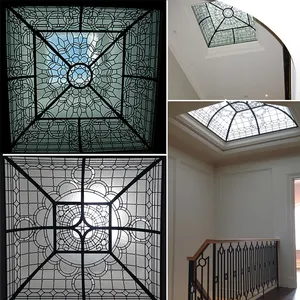 Solarium Leaded Glass Geometric Domes Factory Customized Pattern Solarium Design Raised Flat Lens Square Domes Ceiling For Lantern Roof