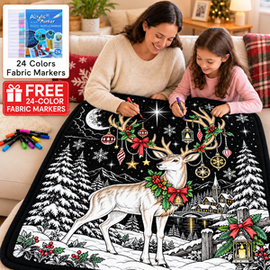 Christmas Coloring Throw <b>Blanket</b> <b>Plush</b> Rectangular Doodle <b>Blanket</b> For Kids And Adults With 24 Color Fabric Markers - Product Image 1