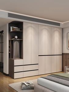 <span class=keywords><strong>Armoire</strong></span> murale sur mesure |   <span class=keywords><strong>Armoire</strong></span> de chambre à coucher de style moderne |   Design segmenté bicolore avec vitrine et coiffeuse - Product Image 4