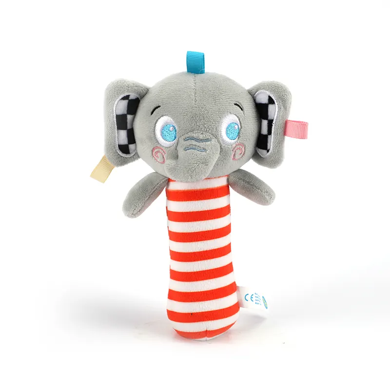 Toddler Stuffed Cute Animal Baby Soft Plush Squeaker Bell Elephant Hand Rattle Toy