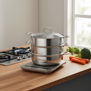 SOGA Cuiseur vapeur 3 niveaux en acier inoxydable de 32 cm avec couvercle en verre, pot à légumes empilable, compatible induction - Product Image 2