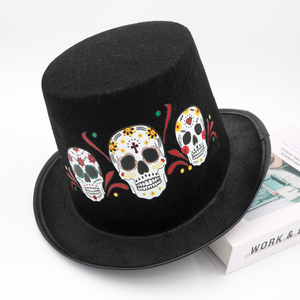 Sombrero de copa negro con estampado de calavera y luces para actuaciones escénicas de Halloween para adultos - Product Image 6