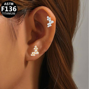 Titanium Stud <b>Earrings</b> G23 Music Note Star Zircon Lip Philtrum Cochlear Jewelry Unisex Everyday Wear - Product Image 4