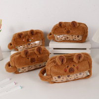 Sac à crayons Capybara mignon et kawaii de grande capacité, sac à crayons en peluche Capybara amusant et tendance, fournitures scolaires, cadeaux d'anniversaire