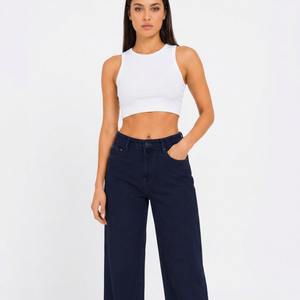 Jeans de Mezclilla Modernos para Mujer, Lavado Claro, Cintura Alta, Pierna Ancha, con Cinturón Completo, Corte Recto Relajado, Algodón Suave y Transpirable - Product Image 1