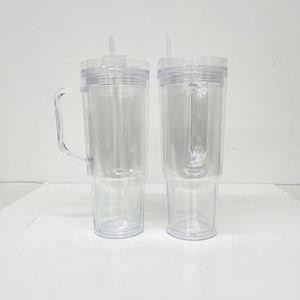 Christmas Clear Pre Drilled 40oz Acrylic Snow Globe <b>Cups</b> Wholesale Bulk Coffee Double Wall Tumbler <b>with</b> <b>Lid</b> for UV DTF Wraps - Product Image 2