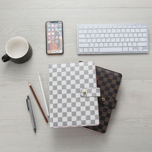 Hardcover A5 A6 Designed Ring Binder Organizer Journal Diary Notebooks Luxury Leather Checkered Planner