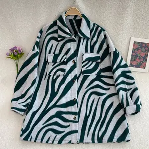 Jaket kasual Wanita Mode terbaru 2024 jaket musim dingin pola Zebra wol untuk pakaian sehari-hari