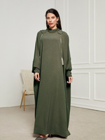 Robe abaya longue à manches longues rose sale vert olive Col châle Design Tassel Accents Style drapé Pleine longueur Coupe ample