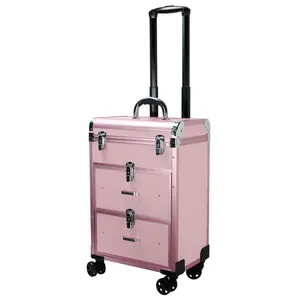 Alta qualità multifunzione Trolley da viaggio in alluminio bellezza cosmetici e custodie per Makeup borsa valigia con ruote alla moda