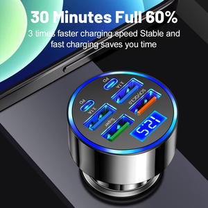 6 in 1 전기 슈퍼 고속 자동차 충전기 빠른 USB PD 충전기 100W 3.1A 유형 C 디지털 디스플레이 6 포트 자동차에 담배 충전기 - Product Image 4