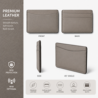 Tarjetero de Cuero Gris Taupe Neutro para Hombres y Mujeres en Viajes de Negocios con Diseño Delgado de Múltiples Ranuras para Tarjetas y Logotipo Personalizado