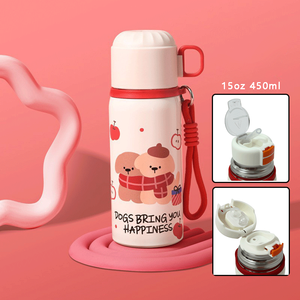 ขวดน้ำเด็ก 15 ออนซ์ 450 มล. สแตนเลส พร้อมฝาปิดแบบหลอดดูด ปราศจากสาร BPA ขวดน้ำสแตนเลสสำหรับเด็ก - Product Image 3