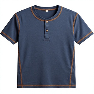T-shirt Henley à col rond et manches courtes pour homme, formel, 100 % polyester, boutonné, basique, léger, haut d'été tricoté 180g - Product Image 4