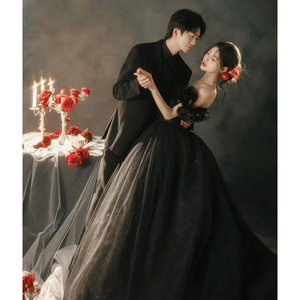 Helburn Strapless Black Tulle Ball Gown Wedding Dress For Photoshoots Vintage Fashion Evening Dress Natural Waistline - Product Image 2