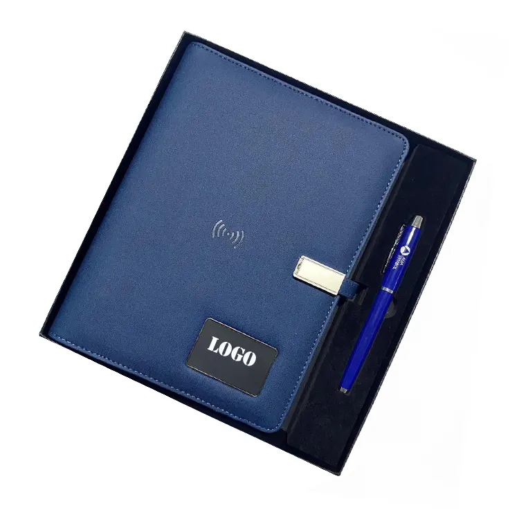 Kunden spezifische Multifunktions-Luxus-Power bank A5 Tagebuch Notizbuch Office Business Schwarz USB-Lade-Notebook mit Telefon halter