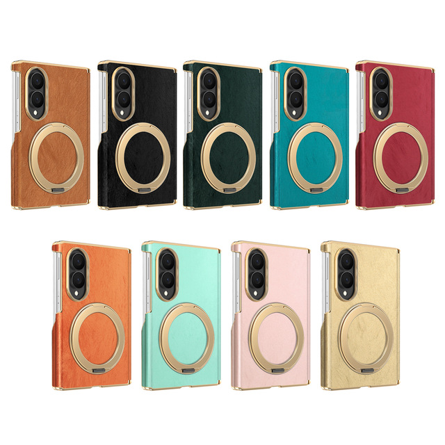 Luxury Plating Grid Pattern PU Leather Magnetic Phone Case for Samsung Fold 8 Ultra With 360° Rotation Ring Stand Cover