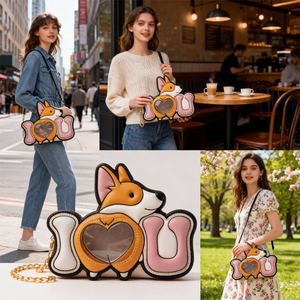Bolso bandolera Corgi I Love You Ita para mujeres y niñas, lindo bolso de hombro con ventana transparente en forma de corazón para exhibir pines de anime y uso diario - Product Image 3