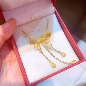 Ribbon Bow Necklace Sand Gold Pendant Tassel Clavicle Chain For Women Party Jewelry Zinc Alloy - Product Image 2