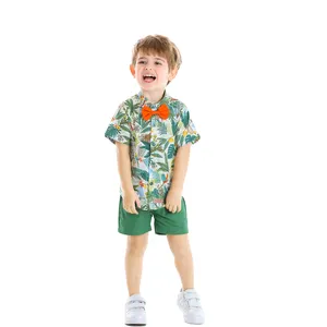 Groene Zomer Baby Boy Kleding Sets Kids Jongen Kleding Tie Bloem Shirts + Shorts 2 Stuks