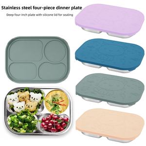 New design stainless steel children's leak-proof <b>lunch</b> box with silicone lid food container silicone <b>lunch</b> box luxury bento box - Product Image 5