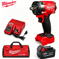 Kit de clé à chocs sans fil Milwaukee M-18 FUEL, best-seller, entraînement carré de 1/2 pouce, batterie XC 5,0 Ah, chargeur et sac de rangement
