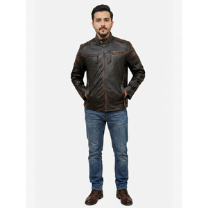 Chaqueta de Cuero de Moda para Hombre, Nueva Llegada, Alta Calidad, Hecha a Medida con Cuello Alto de Lona, Precios Razonables - Product Image 1