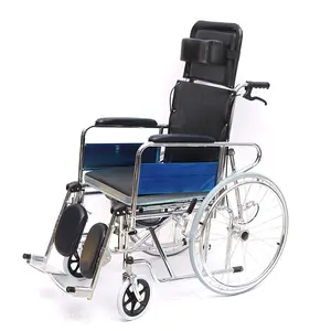 Dayanıklı uzanmış komodin tekerlekli sandalye manuel taşınabilir yetişkin tekerlekli sandalye arkalığı ile