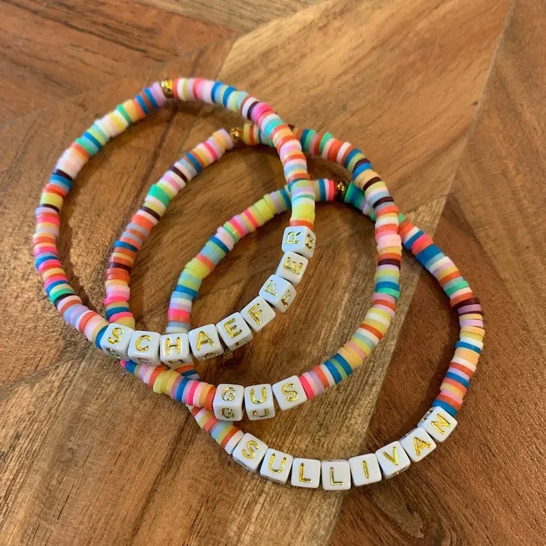 Popular Custom Rainbow African Clay Bracelet Set Handmade Stackable Stretch Gold Letter Beaded Charm Bracelet For Women Girls