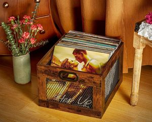 <span class=keywords><strong>Caisse</strong></span> d'enregistrement en bois marron classique assemblage Super facile porte-disque vinyle Albums organisateur bois artisanat boîtes en bois signes muraux - Product Image 2