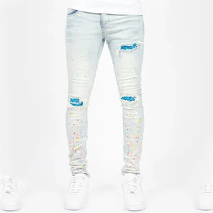 Pantalones vaqueros rasgados de dos tonos para hombre, jeans de calidad, JEA con logo propio