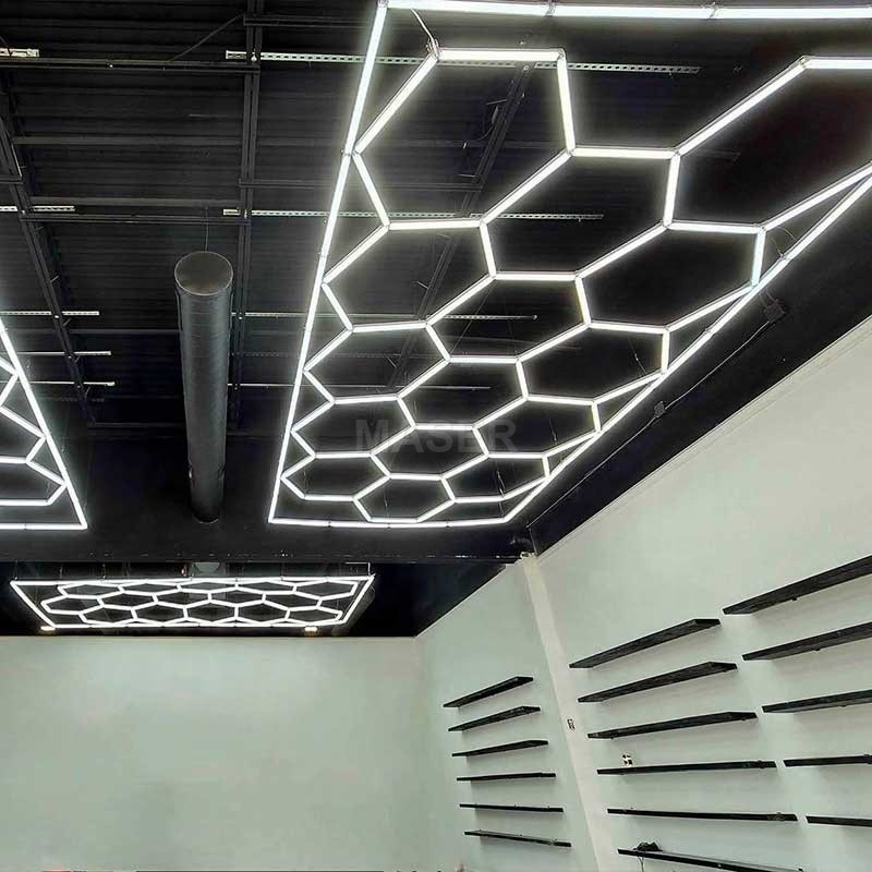 Adjustable Hexagonal Lights LED Ceiling Light Honeycomb Work Light for Auto Detailing Shop Garage Barbershop 15 Grid System