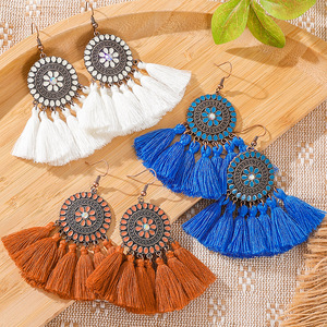 Bohemian Tassel <b>Drop</b> Earrings For Women Alloy Vintage Style Party Jewelry White Blue Orange - Product Image 1
