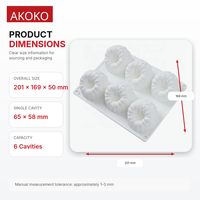 Molde de silicona AKOKO resistente al calor de 6 cavidades para mousse de frambuesa, molde para hornear frutas, moldes personalizados para dulces, certificación FDA