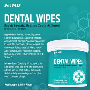 Toallitas Dentales Pet MD, 100 Unidades, Sabor a Manzana Fresca y Menta para Perros - Product Image 6