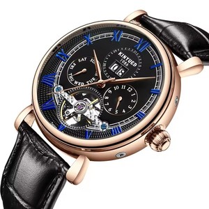 Montre mécanique pour homme KINYUED, boîtier en acier inoxydable, bracelet en cuir, étanche 3BAR, tourbillon, luxe, mode - Product Image 2