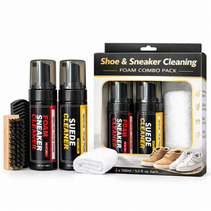 Customizable Logo Portable Environmental Sneaker &amp; Suede Cleaning Kit with Wooden Handle Brush 150ml Foam <strong>Cleaner</strong> - Product Image 1