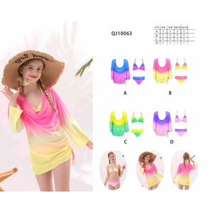 HDJ Conjunto de traje de baño Tie Dye para niñas, bikini con cubierta de manga larga, ropa de playa, talla 4 6 8 10 12 14 QJ10063 - Product Image 1