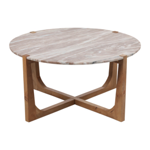 Tavolino da Caffè Minimalista Ovale con Piano in Marmo e Base in Legno, Arredamento per Soggiorno - Product Image 4